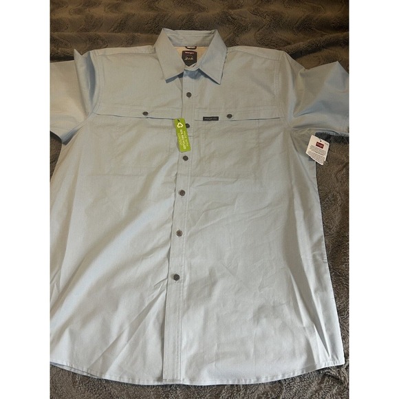 Wrangler Outdoor Series Men's Vented Fishing Button Up Short Sleeve Light Blue L - Picture 1 of 6